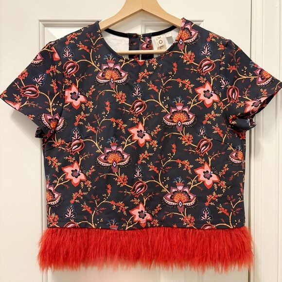 Dolan Left Coast Anthropologie Printed Faux Fur Floral Top Size M - Picture 2 of 7